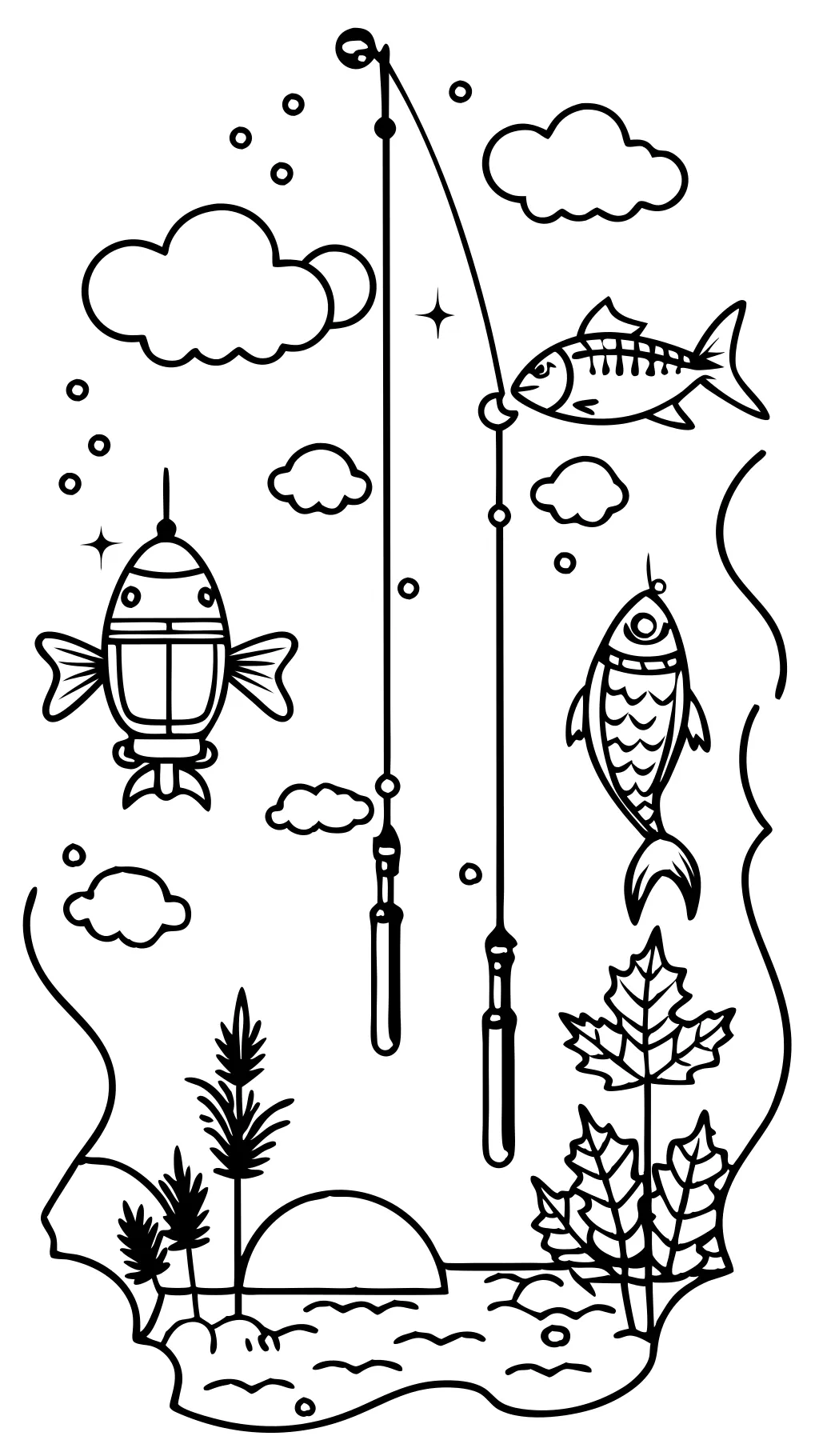 coloriage de canne à pêche